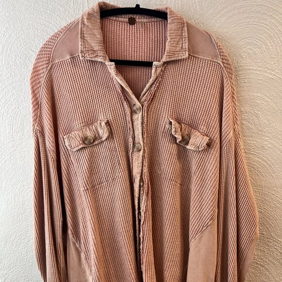 Free People FP One Scout NWOT Jacket Shacket Waffle-Knit Mauve Size Small - Picture 1 of 5